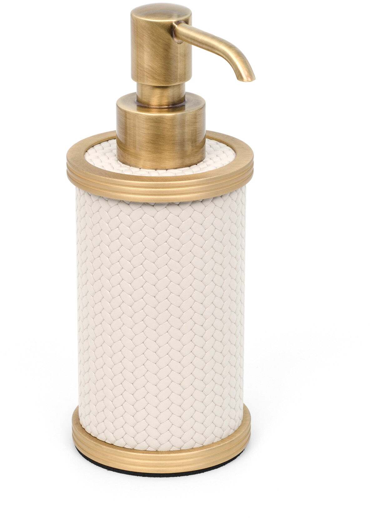 Дозатор для мыла Carol - Ø 6,5XH15 см / металлическая отделка_сатинированная латунь / плетеная кожа_серо-коричневый