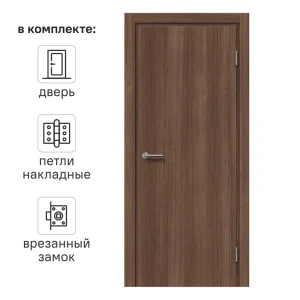 Дверь межкомнатная глухая Марио Риоли Пронто 90x200 см Hardflex цвет тик сиамский с замком и петлями 89416903 STLM-2062765