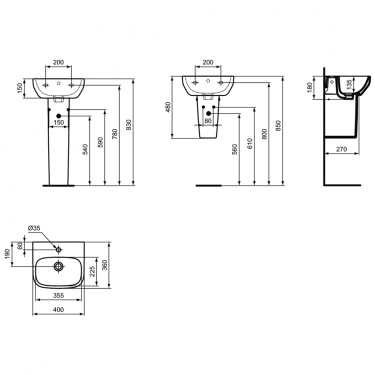 T471501 Полуколонна малая для раковины 40 см, с крепежом Ideal Standard Ideal Standard i.life A  - Вид №6
