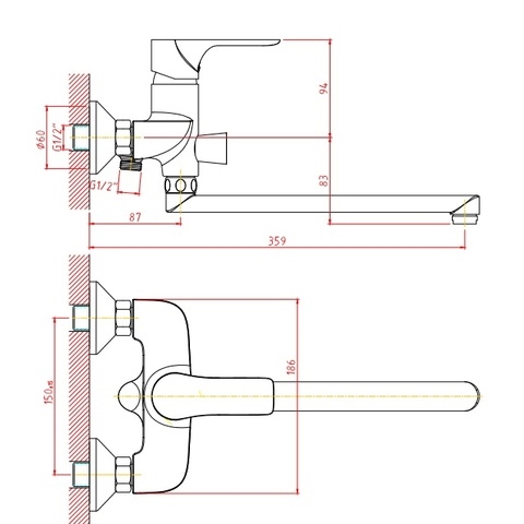 Orange Aristo M19-211cr однорычажный смеситель для ванны/душа Хром sun-id-1517093 - Вид №1