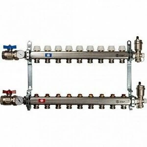 Распределительный коллектор из нерж. стали STOUT в сборе 3/4" х 1/4" х 9 выходов без расходомеров