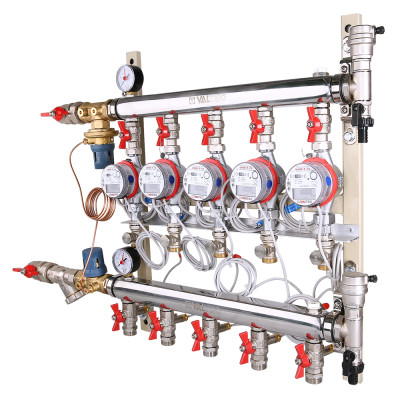 VT.GPA.06S04.L2 Узел этажный для поквартирного учета тепловой энергии с автоматическим регулятором перепада давлений Valtec 1", 2 вых., ввод слева 