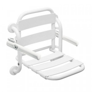 12008/1R Idral Настенное складывающееся сиденье для душа серии EASY со спинкой и подлокотниками. С покрытием Rilsan