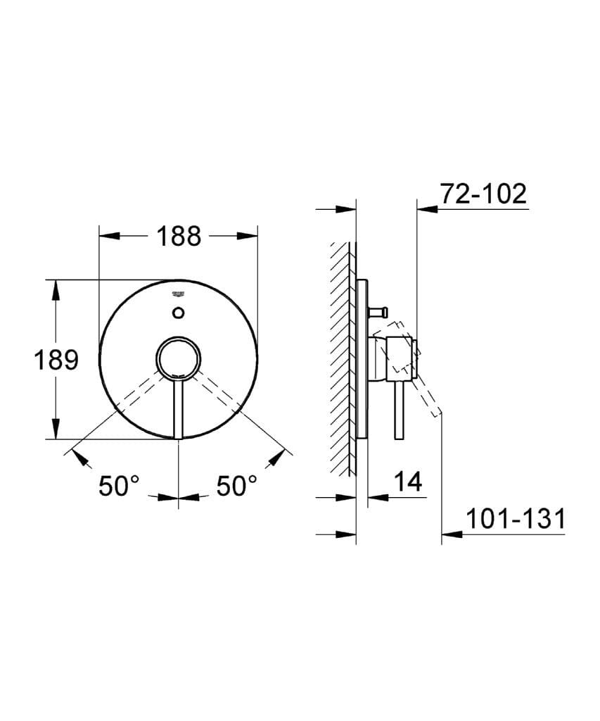 Однорычажный настенный смеситель для ванны / душа Grohe Атриум ARCH-00051559 - Вид №5