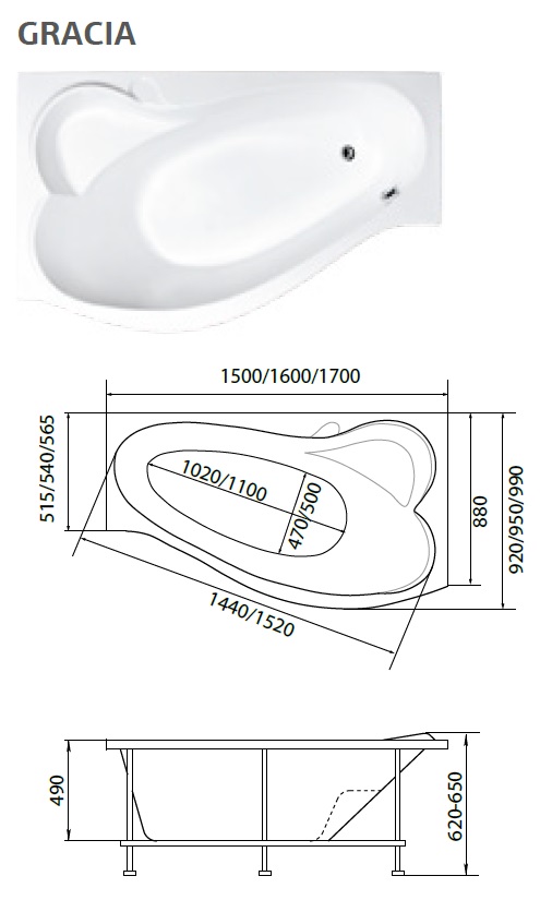07867 Ванна Marka One GRACIA 160x95 1 Marka GRACIA - Вид №7