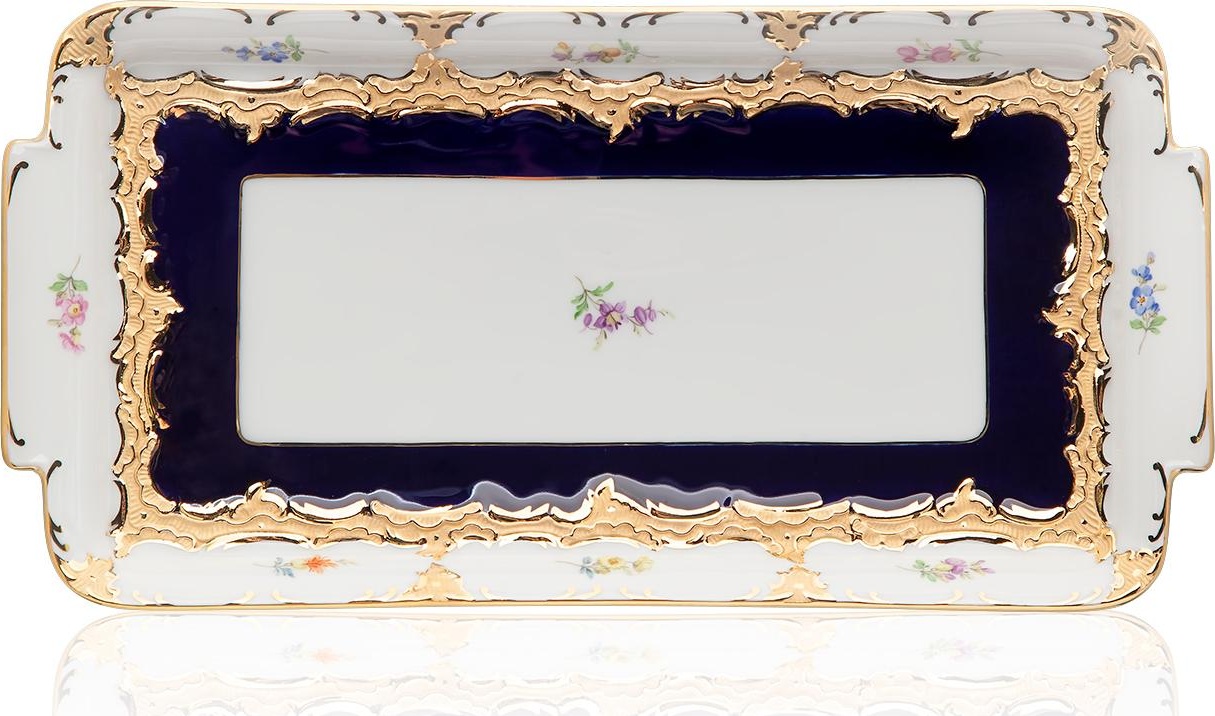 68809 Meissen Блюдо прямоугольное 29см "Форма - Б" (россыпь цветов, кобальт) Фарфор 