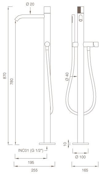 Ceadesign Напольный смеситель для ванны из нержавеющей стали с ручным душем Duet Det 36 - Вид №1