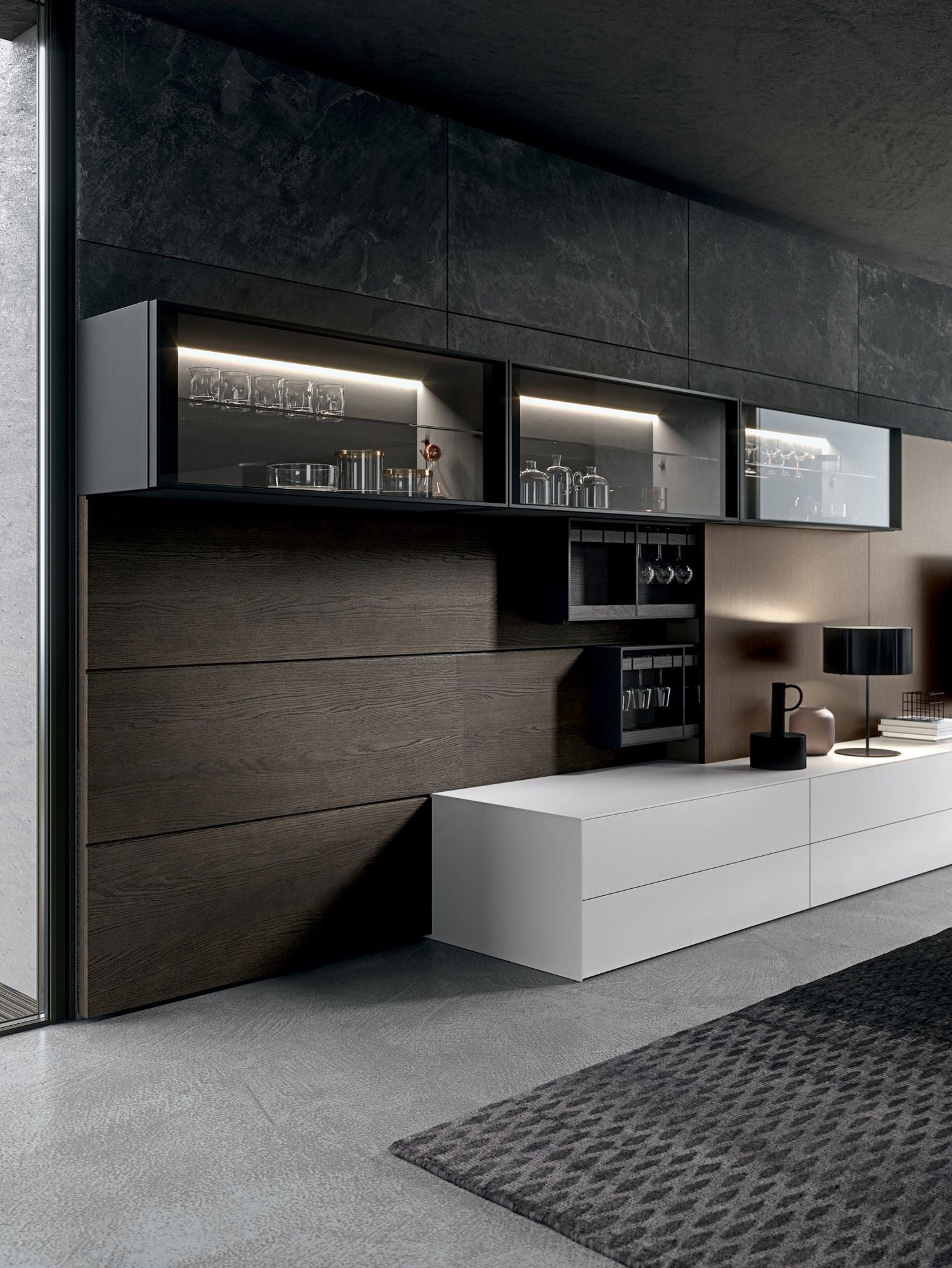 Деревянная и алюминиевая оборудованная стена с подставкой для телевизора MODULNOVA MH6 ARCH-00028898 - Вид №2