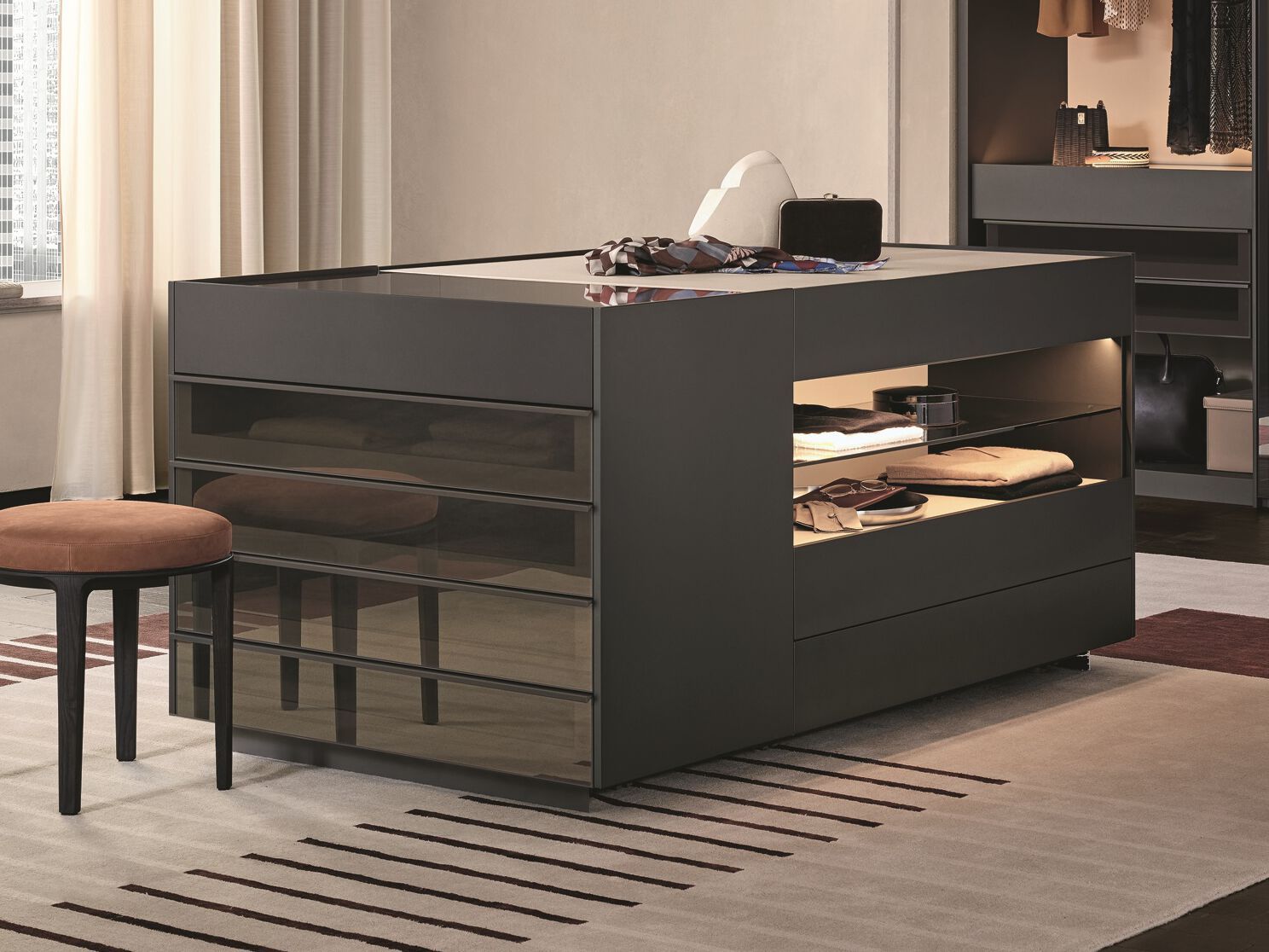 Деревянный и стеклянный комод Poliform SET UP ARCH-00137824