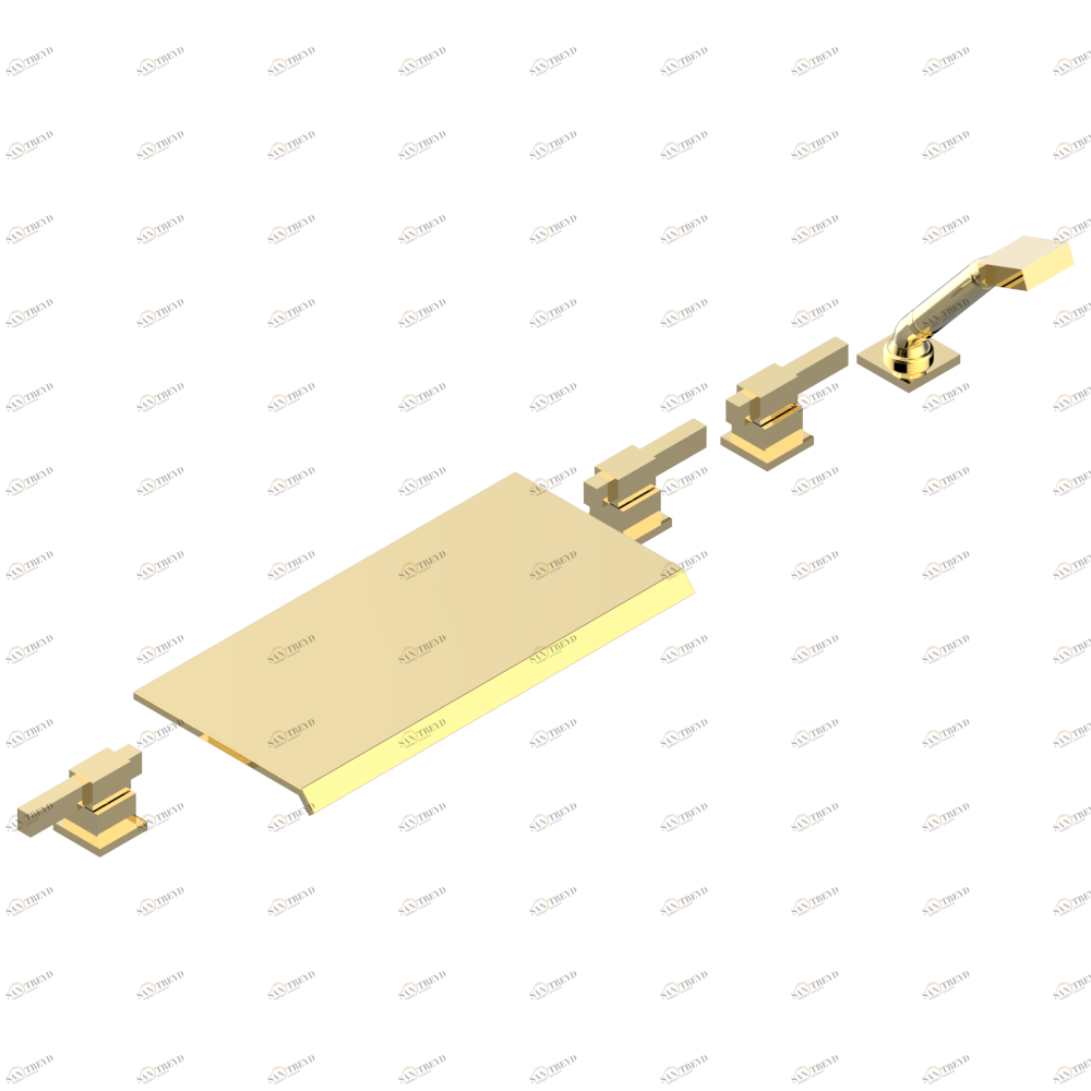 A61-1120/D Набор для установки на борту ванны: излив каскадный 400 мм + соединительный набор со шлангами + 2 x 3/4" вентиля + переключатель + устанавливаемый на борту ручной душ Thg-paris Marina с металлическими ручками Золото A61 1120/D CAT.F