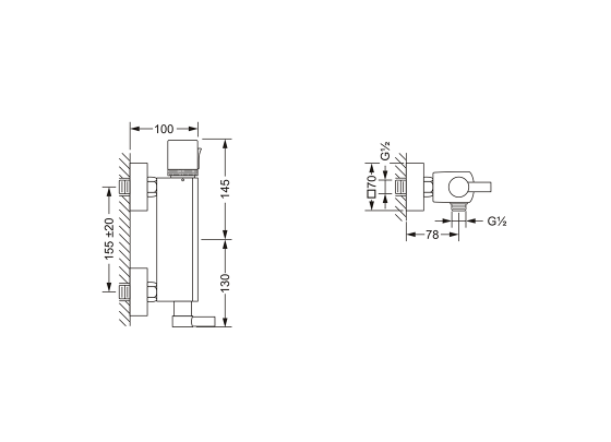 Термостатический смеситель ½", настенный монтаж JOERGER Charleston Square 634.20.250.000 - Вид №1