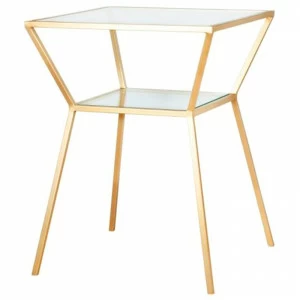 Приставной столик стеклянный с полками и золотым каркасом 50 см "Алмаз" FOR MISS  264012 Золото;прозрачный