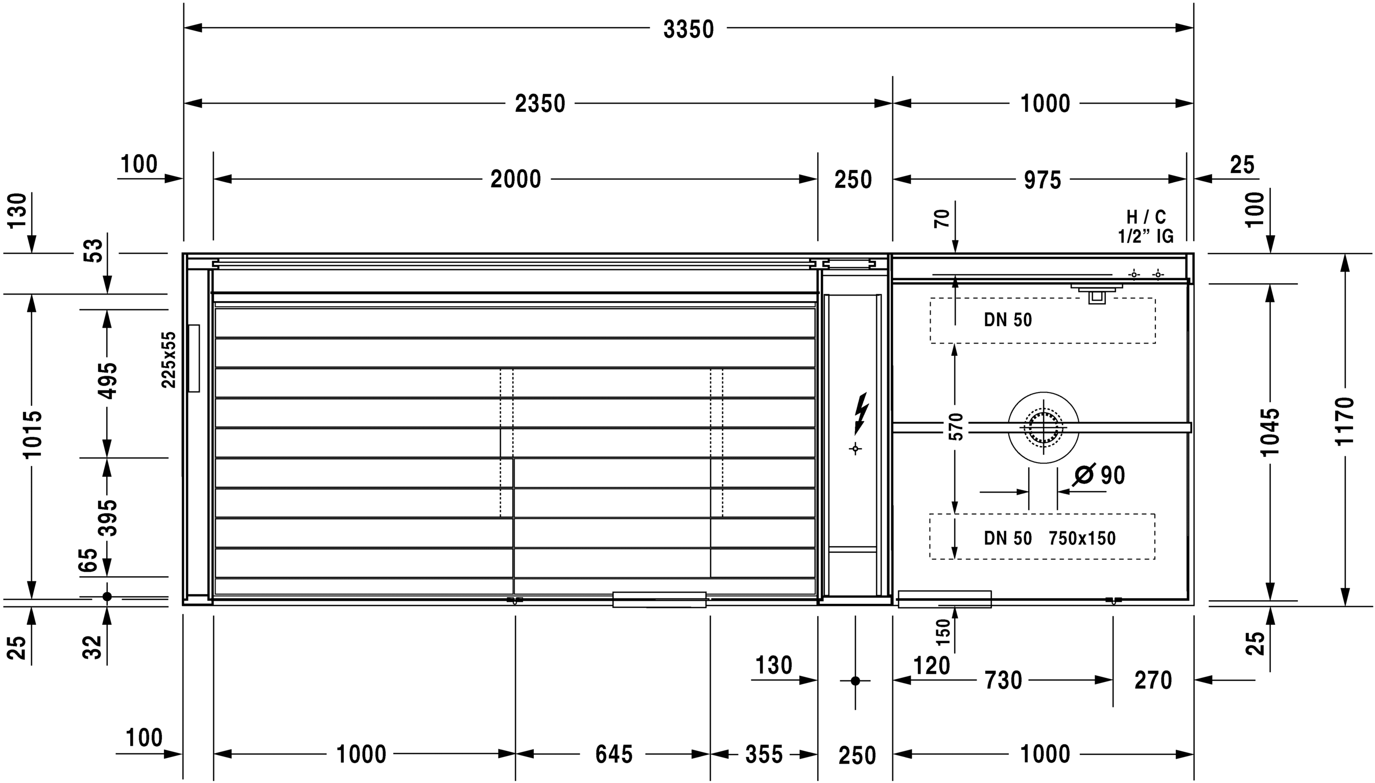 750713002011001 Сауна Inipi Ama, пристенный и угловой вариант Inipi #7507 3350 x 1170 x 2220 мм
Исполнение: американский орех (нат.шпон) Белый глянцевый декор Duravit  - Вид №1
