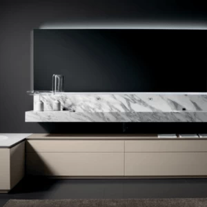 Комбинация ванной комнаты P102 в отделке STRICT 140 Marmo Arabescato/Mandorla MILLDUE PURO