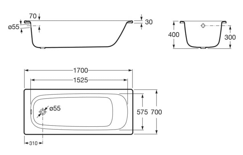 Встраиваемая стальная ванна Roca CONTESA 21210 / 23586 / 23596 / 23606 / 23616 ARCH-00014373 - Вид №4