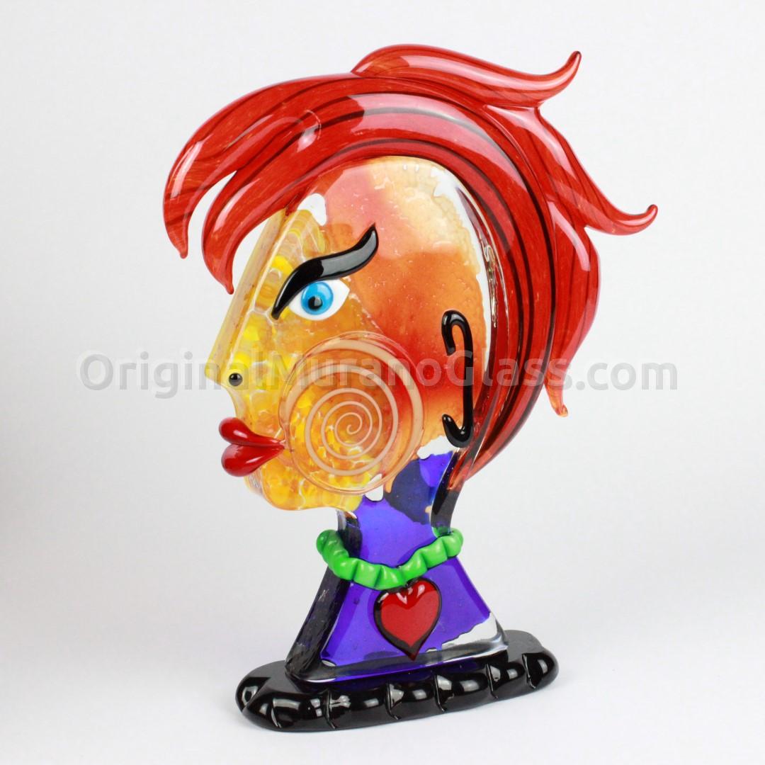 811 ORIGINALMURANOGLASS Скульптура Лицо Мечтательницы - Punk Style - по мотивам Пикассо - муранское стекло OMG 20 см PICASSO - Вид №1