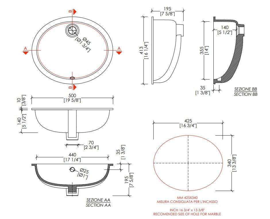 Утопленный овальный умывальник Devon&Devon WHITE 50 - RALS50 ARCH-00054868 - Вид №1
