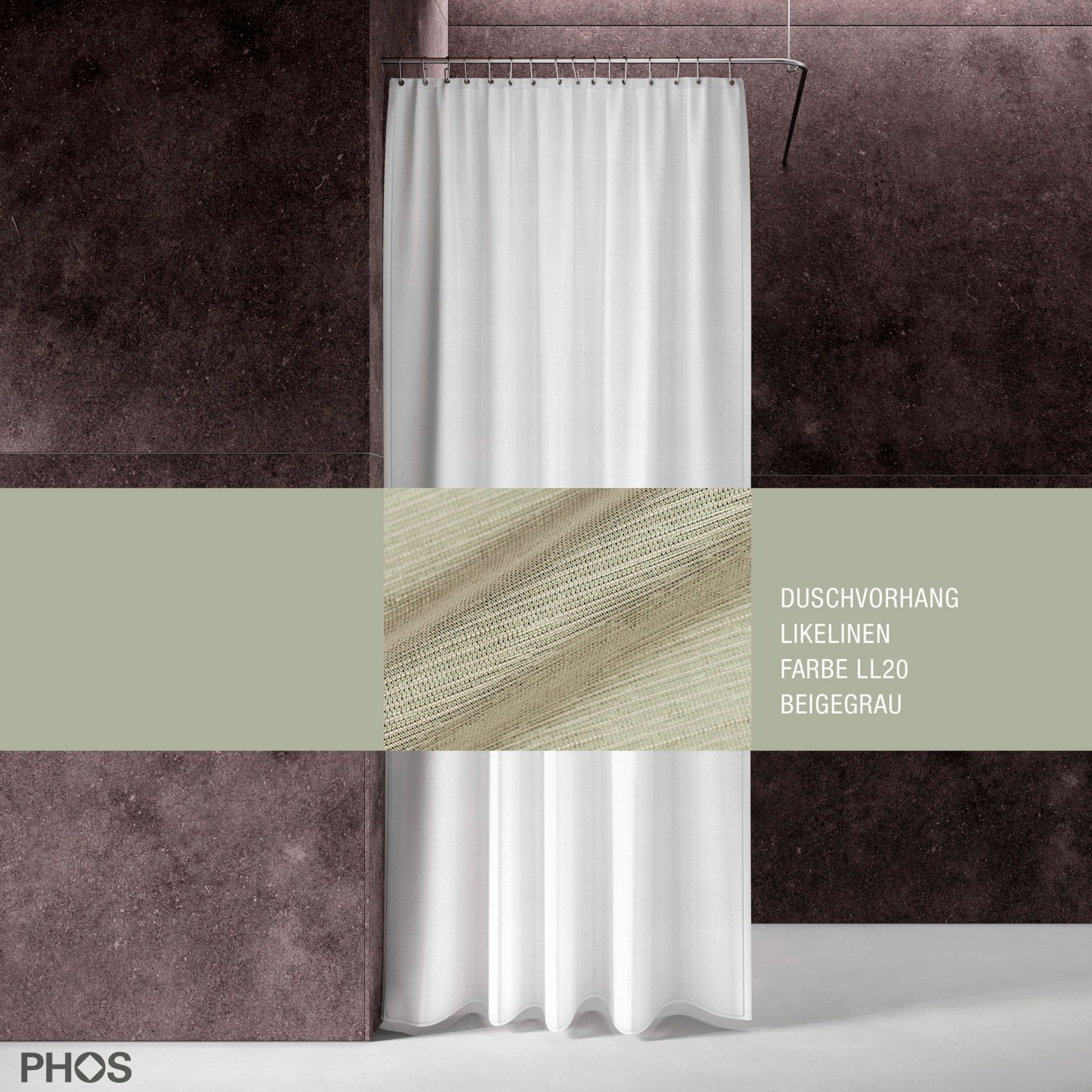 DV-LIKEL200-070-LL20 Занавеска для душа из льна, длина 200 см, ширина 70 см, бежево-серого цвета. PHOS 