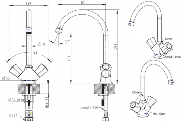 Смеситель для кухни с высоким поворотным изливом DUO F7133186CP-RUS bravat - Вид №2