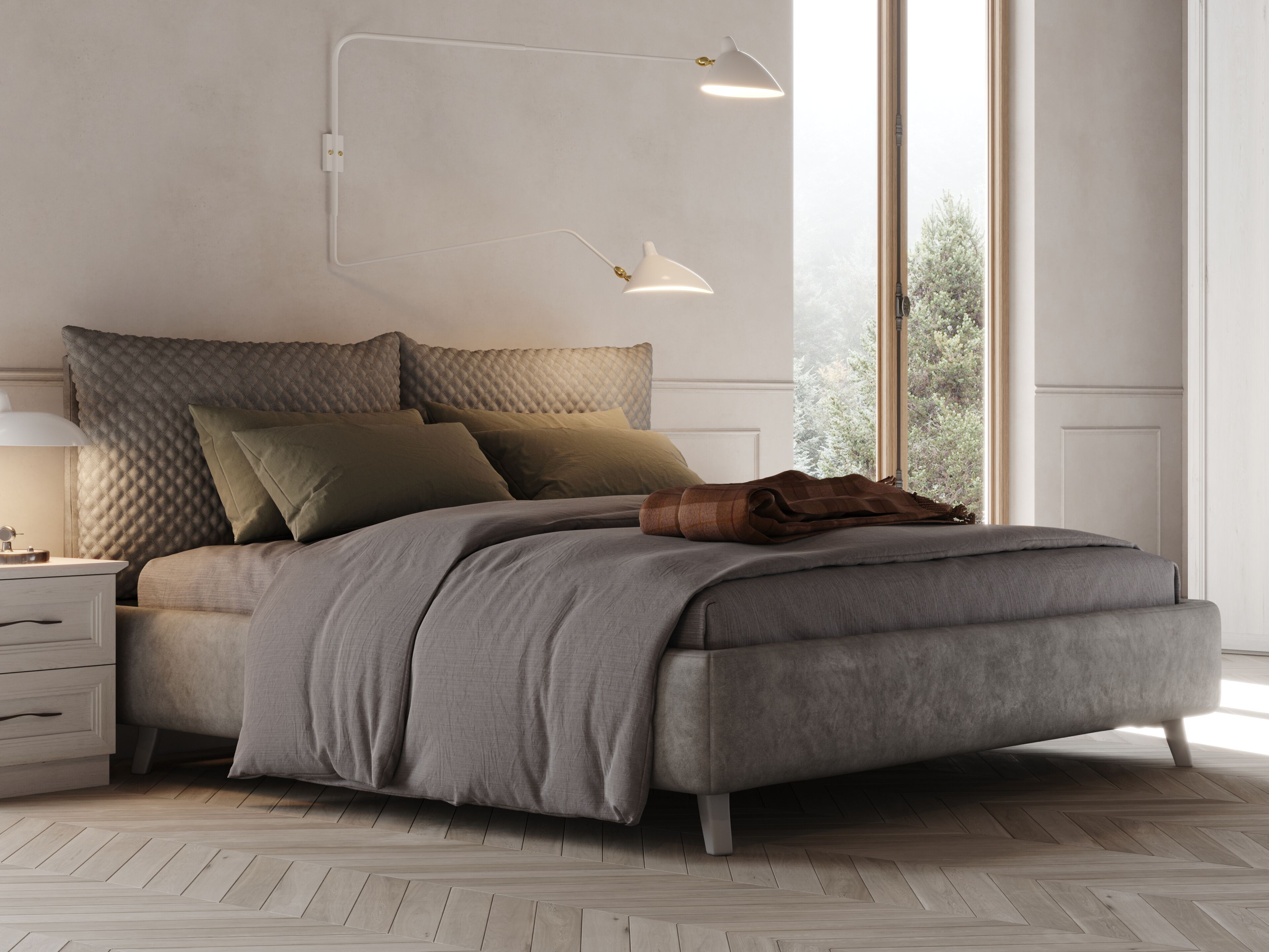 Кожаная двуспальная кровать с мягким изголовьем Giessegi RUSSEL ARCH-00061490