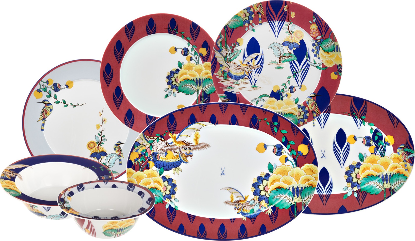 10669608 Meissen Сервиз столовый Meissen "Коллаж. Мистический сад" на 6 персон 28 предметов Фарфор 