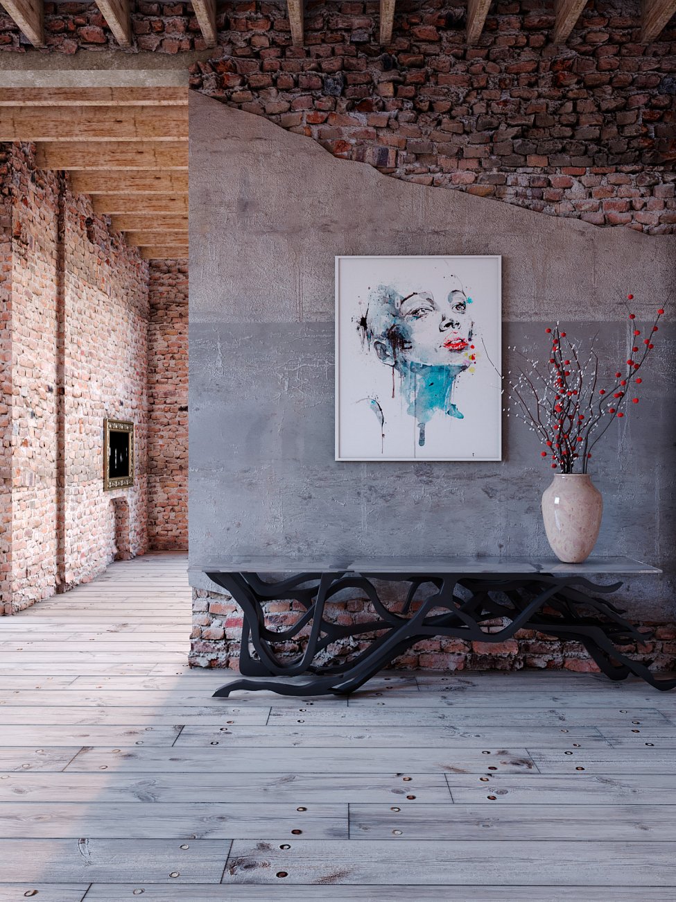 Консоль черная с деревянной столешницей Void ODINGENIY  178326 Черный  - Вид №1