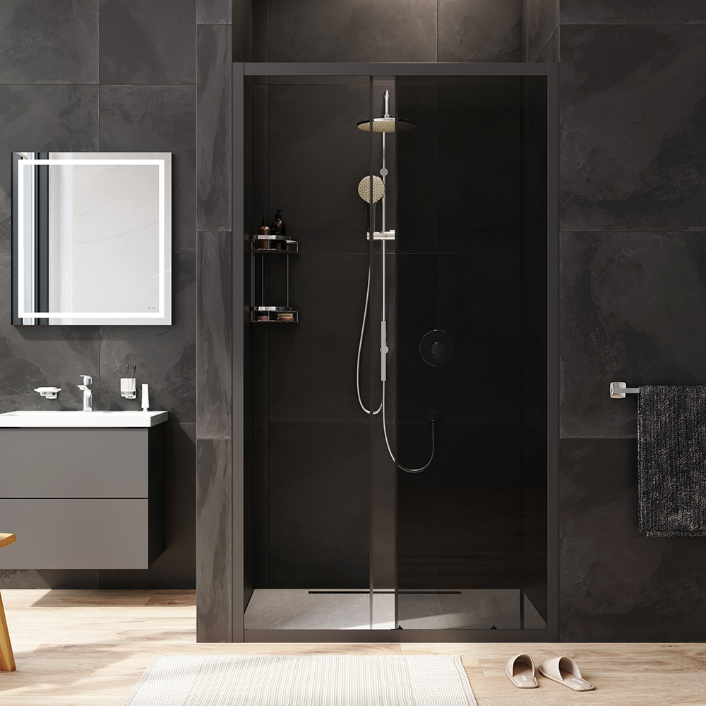 W90G-110-1-195BG Solo Дверь душевая 110х195 стекло тонированное профиль черный матовый AM.PM Gem - Вид №2