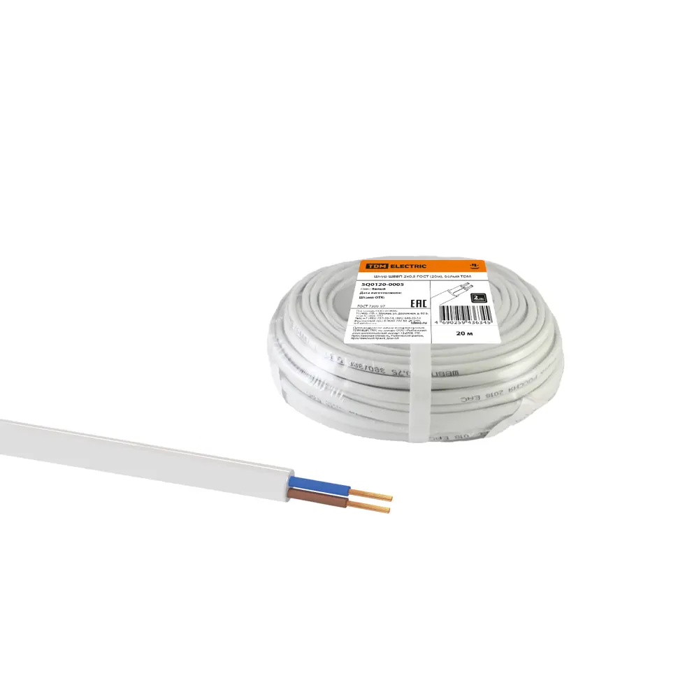 Провод TDM ELECTRIC ШВВП 2x0.5 белый 20 м для подключения электрооборудования 84574298 STLM-1584586 - Вид №2