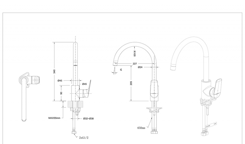 Смеситель для кухни Rhein F7429564BW-ENG bravat  - Вид №1