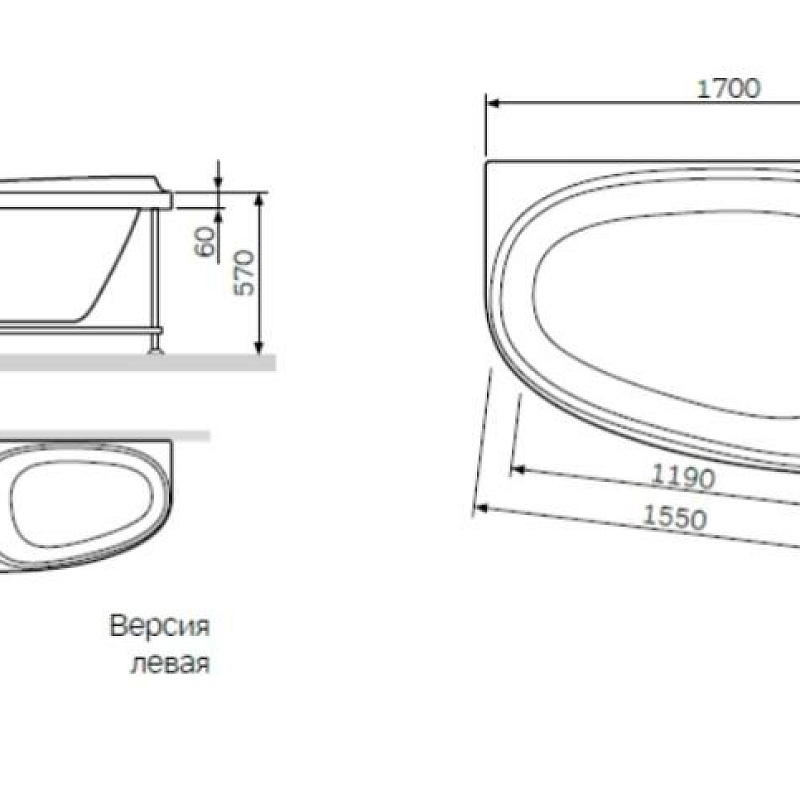 W80A-170R110W-R каркас 170х110 см правосторонний шт AM.PM Like - Вид №1