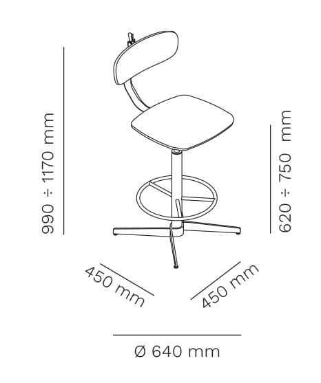 4-спицевый деревянный офисный стул с подставкой для ног Mara Typo ARCH-00016574 - Вид №2