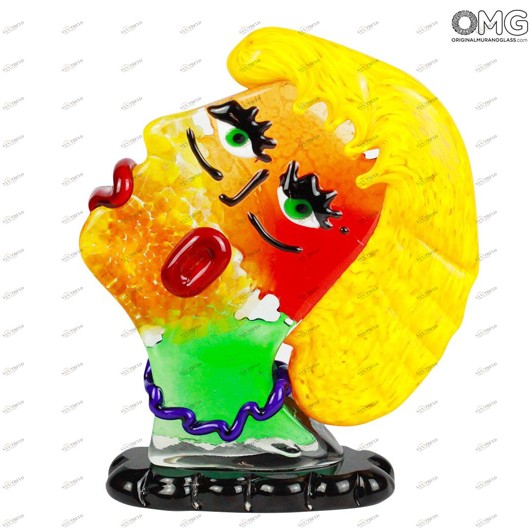 813 ORIGINALMURANOGLASS Скульптура Голова Женщины Блондинки - Pop Art - по мотивам Пикассо - муранское стекло OMG 20 см 