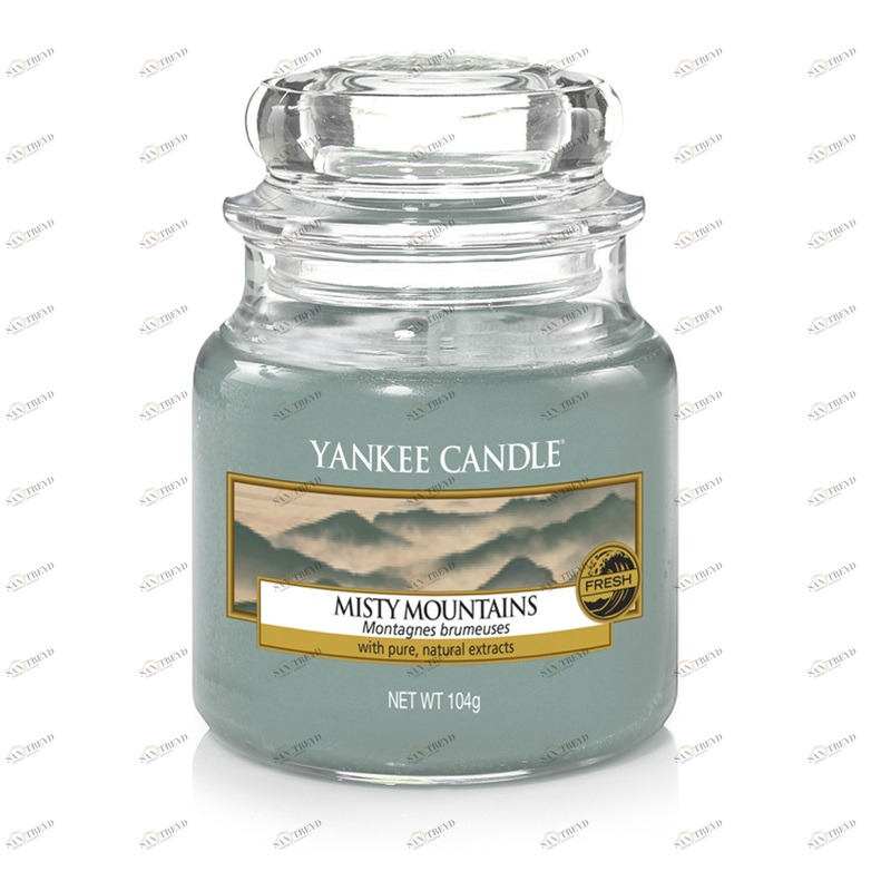 Свеча маленькая в стеклянной банке "Туманные горы" Misty Mountains 104гр 25-45 часов YANKEE CANDLE  267947 Голубой 