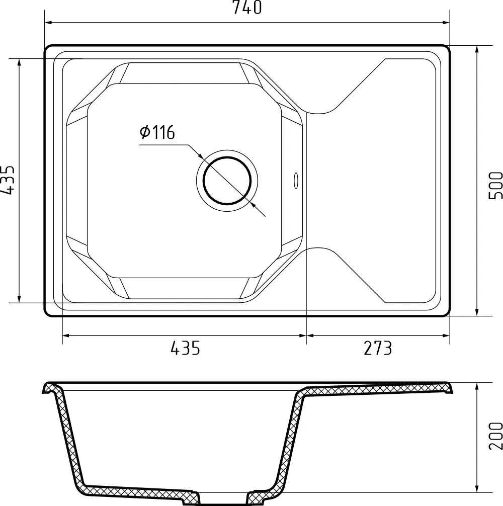 Кухонная мойка Искусственный камень UNIQUE S185 GranFest U-740L-S185 - Вид №1