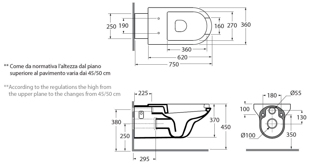 Подвесной туалет для инвалидов Azzurra Ceramica THIN ARCH-00023998 - Вид №3
