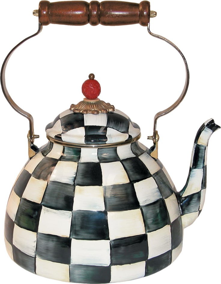 10586114 Mackenzie-Childs Чайник 3л Courtly Check 23Dx33H сталь, эмаль, бронза, латунь, дерево, искусственная киноварь 