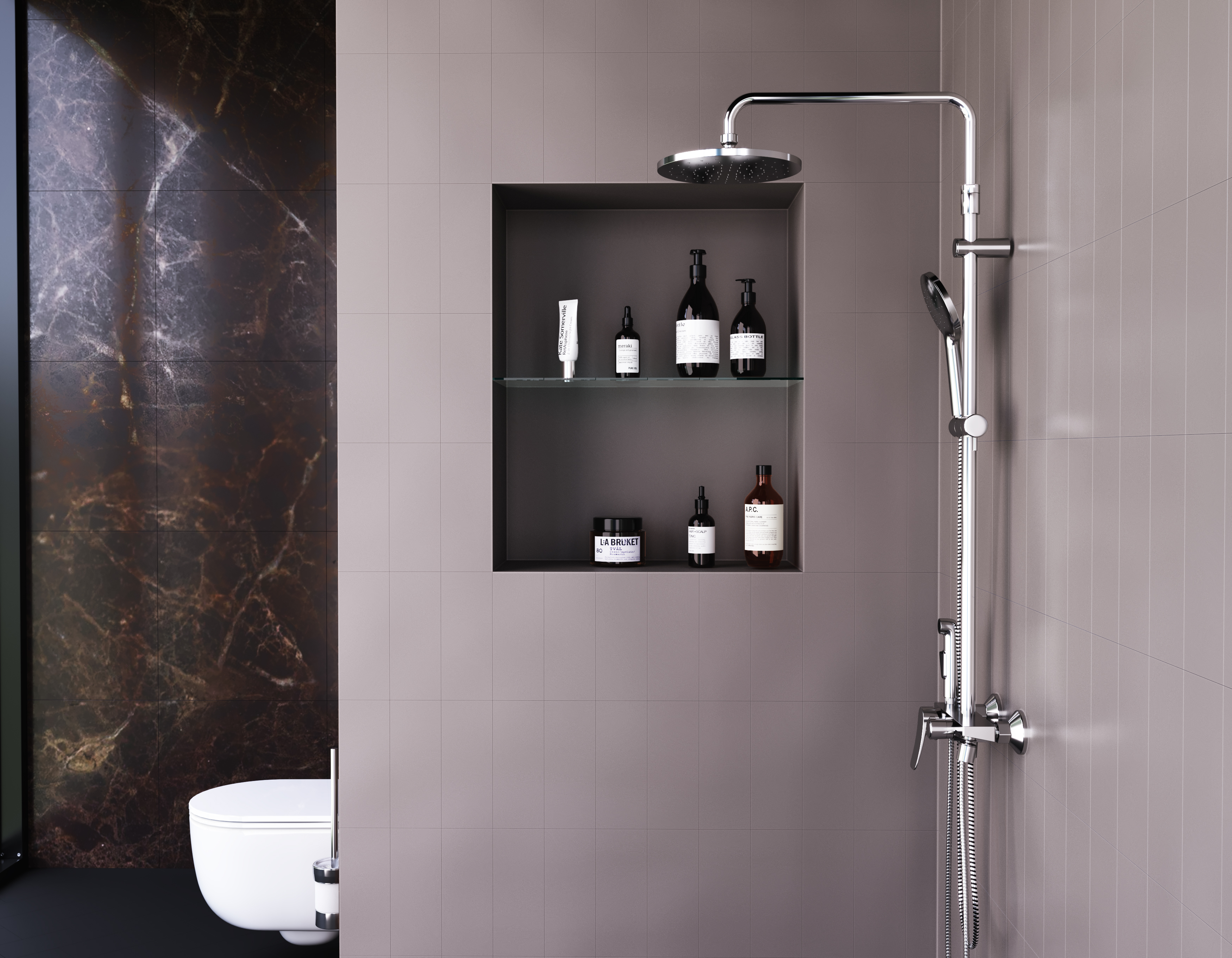 DX220910000 душевая система со смесителем-полкой: верхний душ 230мм ручной душ 120мм 1 реж Damixa Apollo - Вид №1