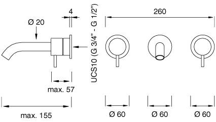 Ceadesign Смеситель настенный двухрычажный с изливом Milo360 Mil 142 - Вид №1
