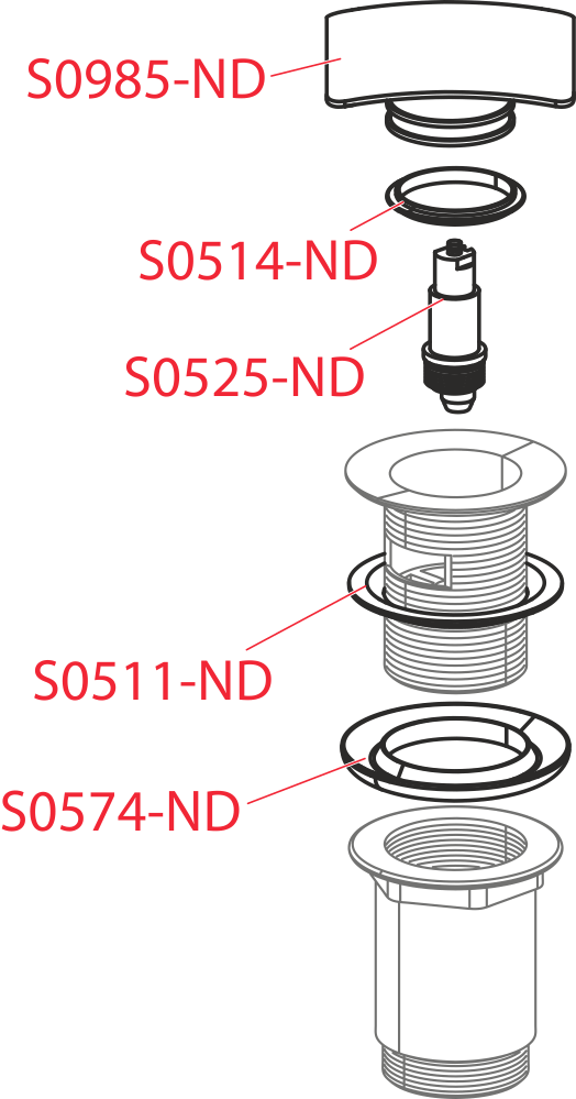 Донный клапан сифона для умывальника CLICK/CLACK 5/4", цельнометаллический с переливом и квадратной заглушкой ALCAPLAST A393 - Вид №2