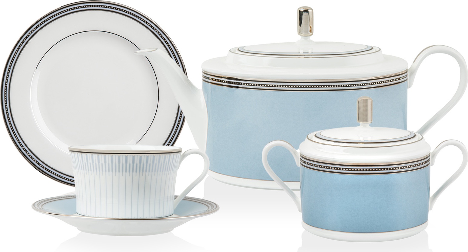10672920 Noritake Сервиз чайный Noritake "Богарт платиновый" на 6 персон, 20 предмет Фарфор костяной 