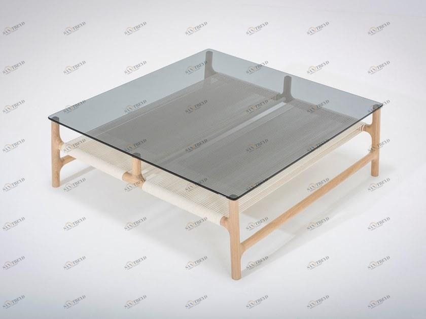 Gazzda Низкий квадратный журнальный столик из дерева и стекла Fawn 08a