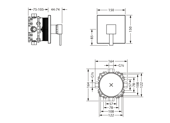 Смеситель для душа однорычажный ½" скрытого монтажа JOERGER Acubo 621.20.235.000 - Вид №1