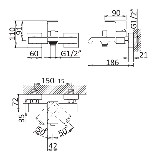 Смеситель для ванны и душа однорычажный CEZARES PORTA-VM-01 - Вид №1