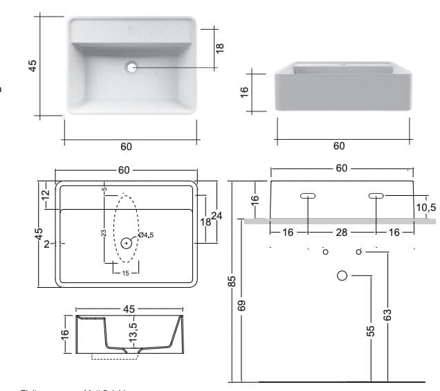 Керамическая прямоугольная раковина Nic простой ARCH-00074827 - Вид №5