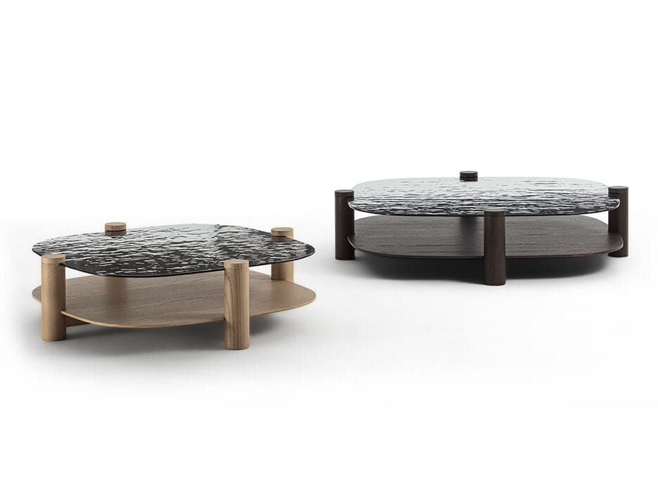 Низкий журнальный столик из дерева и стекла Frigerio PAVOS ARCH-00140087