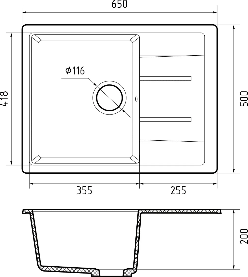 Кухонная мойка Искусственный камень QUADRO S214 GranFest Q-650L-S214 - Вид №1