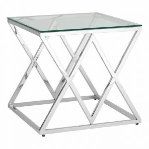 Журнальный столик стеклянный прозрачный с основанием серебро 55х55 см "Инсигния" STOOL GROUP  00-3881891 Серебро