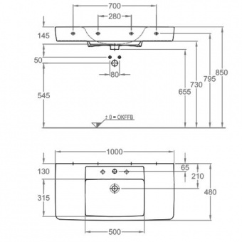 122102000 Подвесная раковина настенная прямоугольная Keramag  - Вид №2