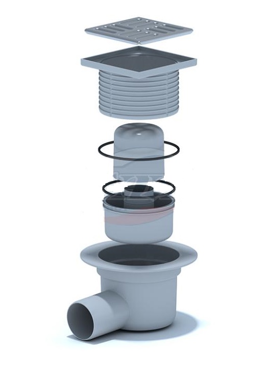 Трап горизонтальный регулируемый с выпуском 50мм, с пластиковой решеткой 100х100 мм ТА 5604 АНИ пласт 7194 - Вид №1