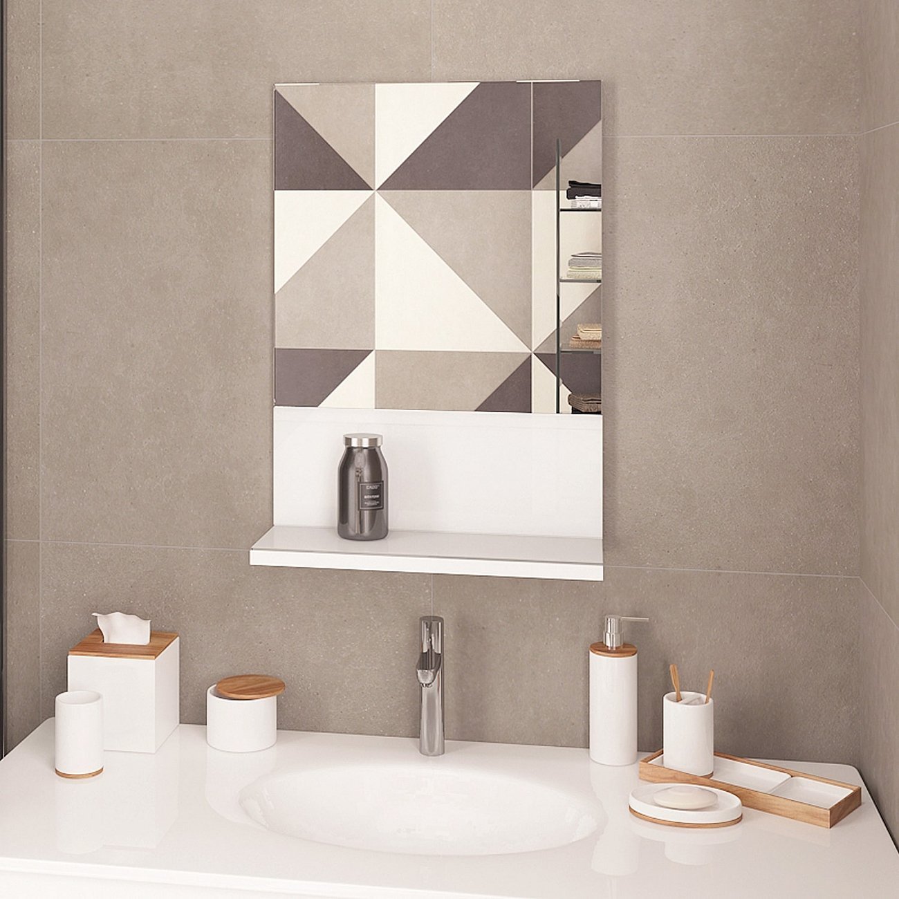 Зеркало с полкой прямоугольное белое "Нит" GRAUM ДИЗАЙНЕРСКИЕ 304095 Белый  - Вид №6